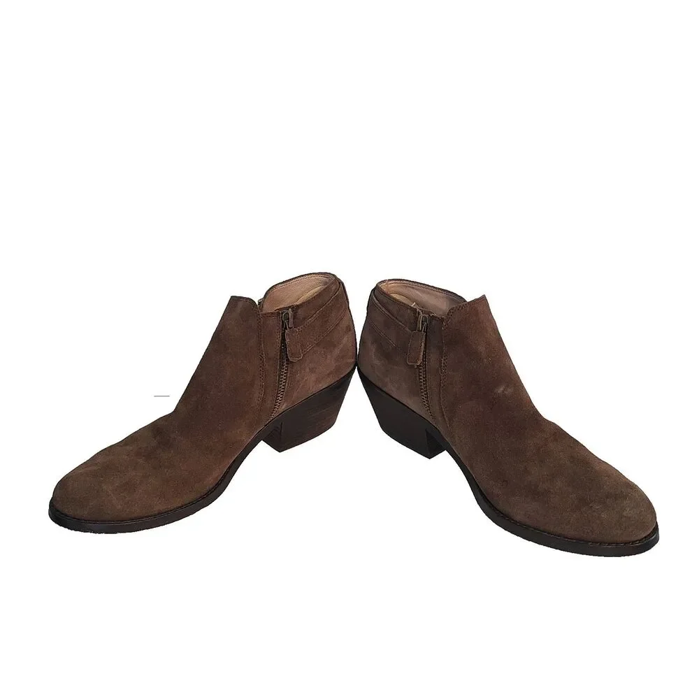 Eileen Fisher Brown Suede Ankle Boots 10 Vero Cuoio Side Buckle Zip Block Heel